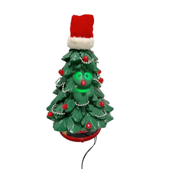 Vintage Animated Singing Christmas Tree Faces Lights Up Rotates Sings 12" Tall - Picture 2 of 8